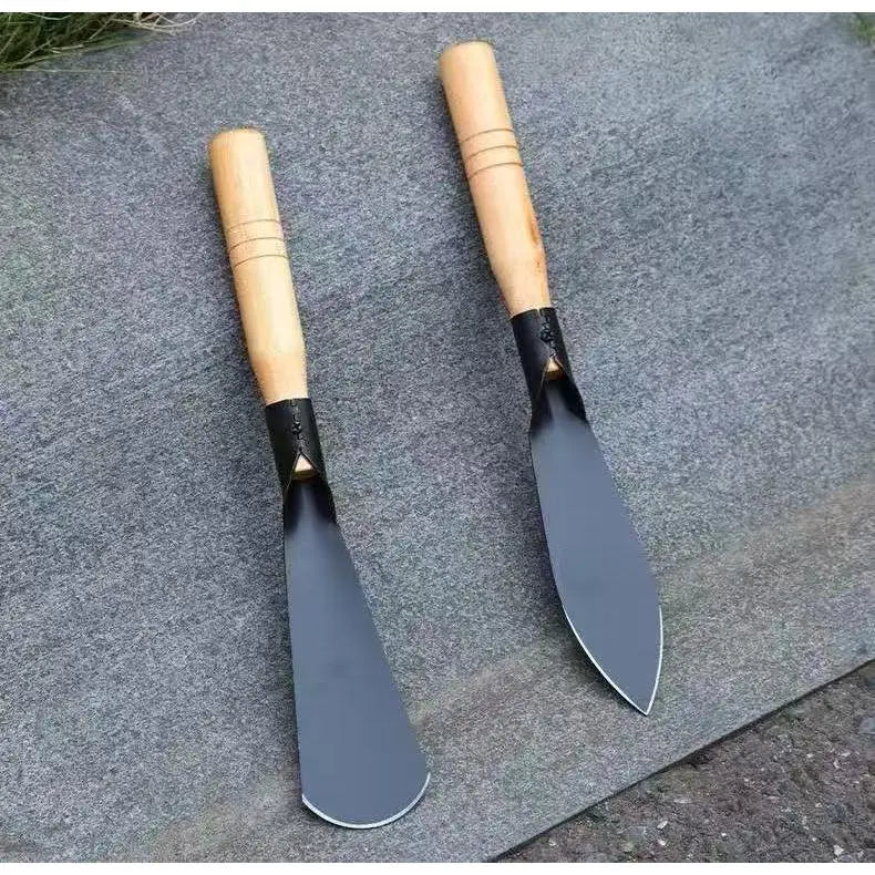 Manganese Steel Garden Shovel Set (2-Count) - Durable Wooden-Handled Trowels, Compact and Easy to Handle, Pointed & Flat Tips, Ideal for Beginners' General Gardening Tasks, Outdoor Gardening Supplies