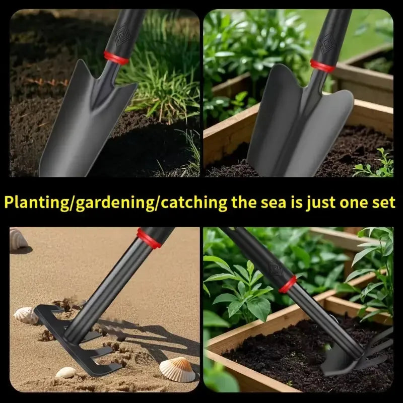 Anti-Rust Garden Tool Set - 4-Piece Rust Resistant Soil Loosening Gardening Kit with 2 Shovels, Rake, Cultivator, Transplanting Tool, Ergonomic Rubber Grip Handles, Anti-Rust Garden Tool Sets, Rust Resistant Garden Tool Sets, Soil Loosening Garden Tool Se