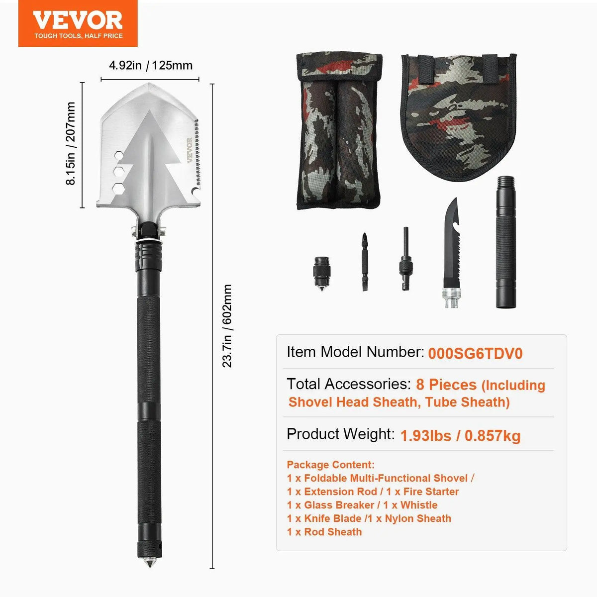 【Fallpicks】13-in-1 Folding Survival Shovel - VEVOR Portable Compact Multitool, All Metal EDC Tool, Copper Adults’ Survival Equipment, Outdoor Camping Gadget