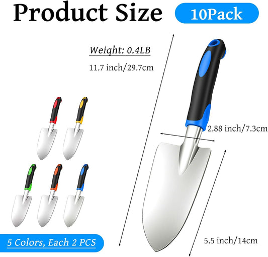 10 Pack Garden Hand Trowel, Aluminum Alloy Heavy Duty Small Shovel Set for Digging, Weeding & Transplanting, Ergonomic Non-Slip TPR Handle, Rustproof Metal Hand Spade for Lawn Yard Farm Planting