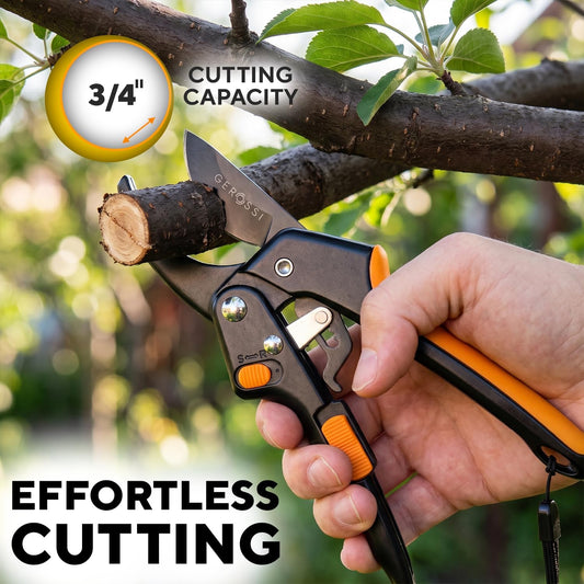 Gerossi Ratchet Pruning Shears Heavy Duty, Hand Pruners for Gardening