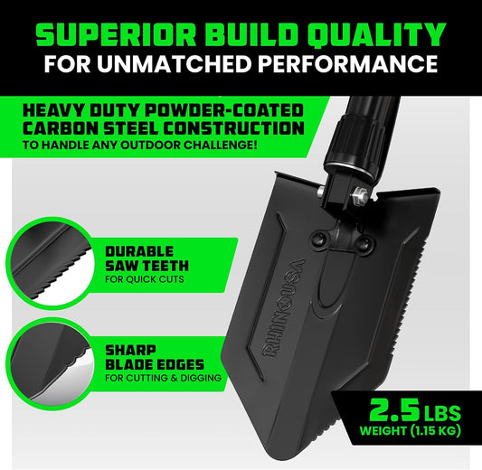 Rhino USA Folding Survival Shovel with Pick - Military Entrenching Tool