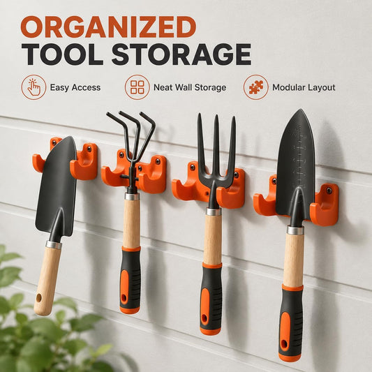 1Pcs Garden Tool Hanging Rack, Wall-Mounted Organizer, 35mm Diameter Fits Brooms Shovels Rakes Hoes, Durable Plastic Tool Holder with Mounting Screws
