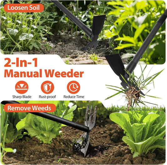 Pragmatist Weed Puller Tool with Long Handle, 2-in-1 Hand Weed Rake and Garden Hoe, 45.5" Manual Weeder Weeding Pull Tool for Lawn, Yard, Patio and Garden