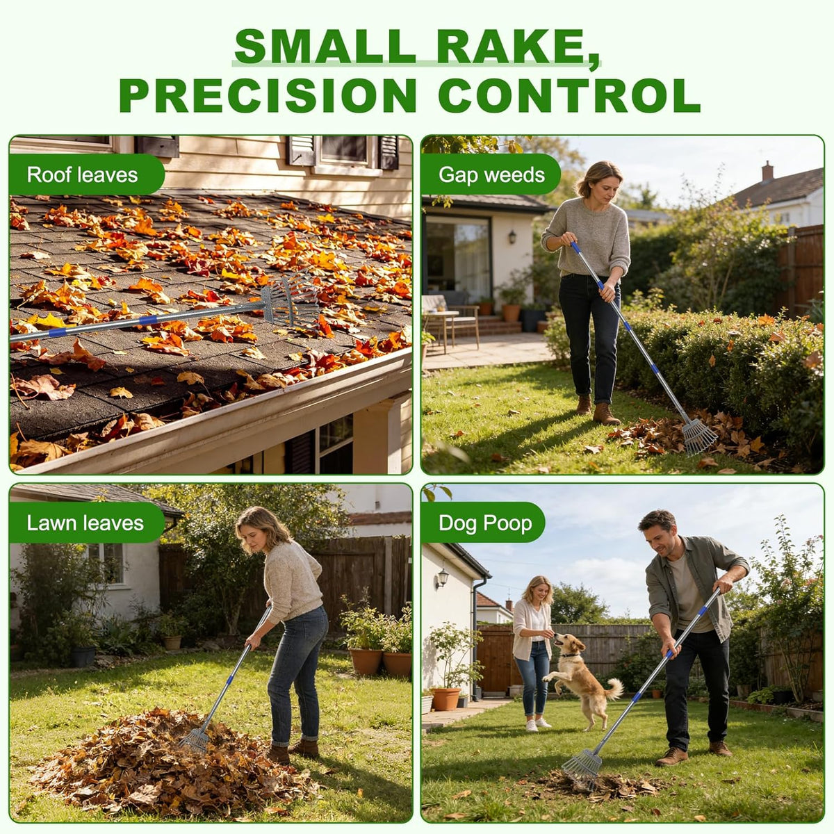 Small Garden Rake for Leaves, 6 Ft Adjustable Metal Lawn Rake