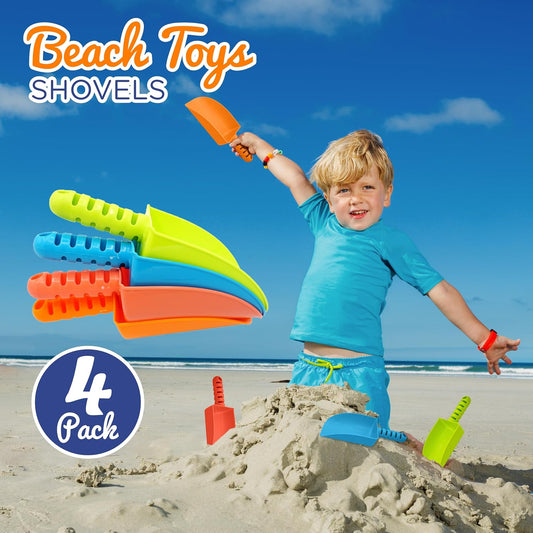 4E's Novelty 4 Pack Beach Shovels 8 Inch, Heavy Duty Plastic Sand Shovel for Kids, - Great for Planting Gardening Shovels for Toddlers, Outdoor Digging Sandbox Toys, Easter Basket Stuffers