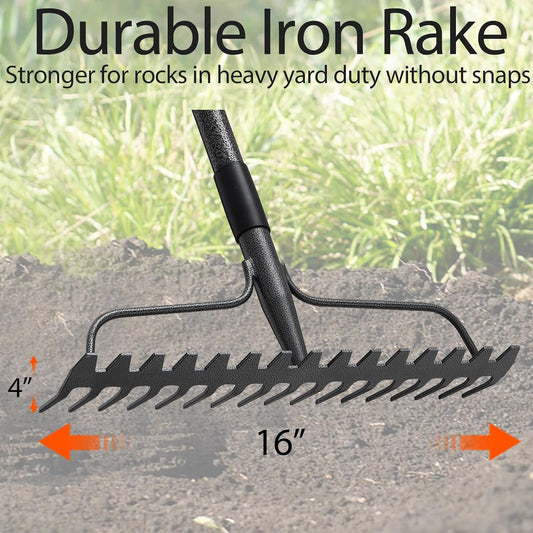 Bow Rake, 17 Prongs Leaf RakeThatch Rake for Lawn,63 Inch Long Handle Yard Rock Rake for Gardening,Detachable Heavy Duty Metal Garden Rake for Loosening Soil, Leveling Lawn, Leaves Cleaning
