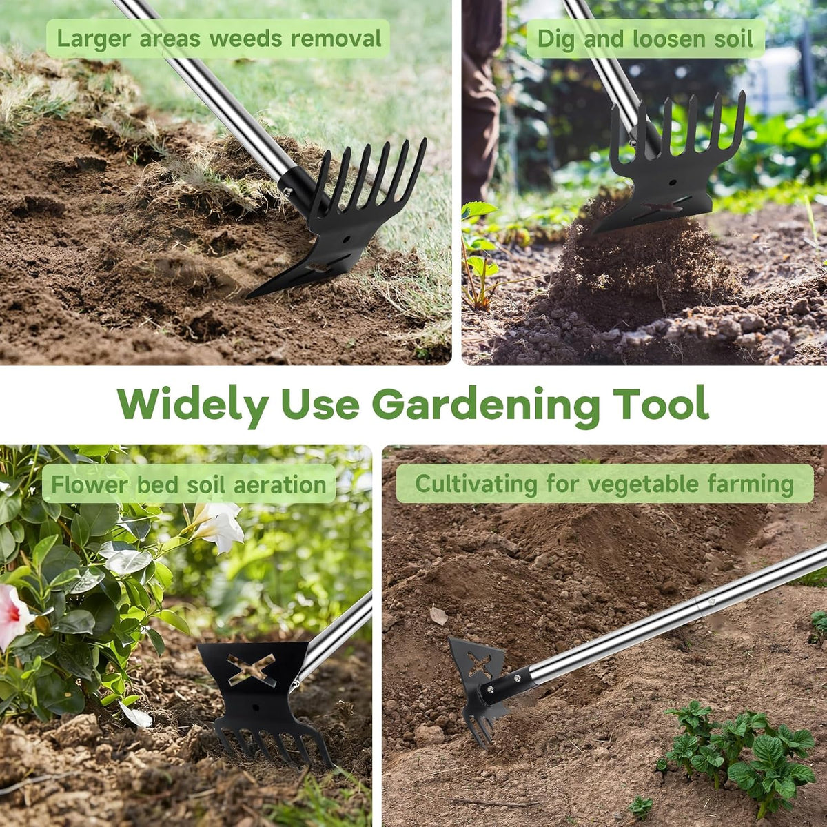 Garden Hoe and Cultivator, 56" Long Handle Weed Puller Tool