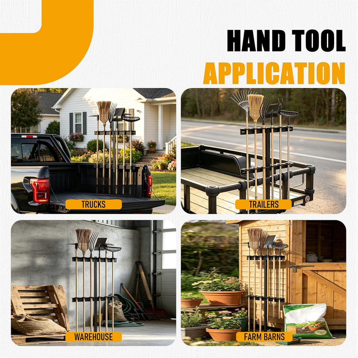 6 Holes Trailer Tool Rack for Truck, Landscape Hand Rack Tool