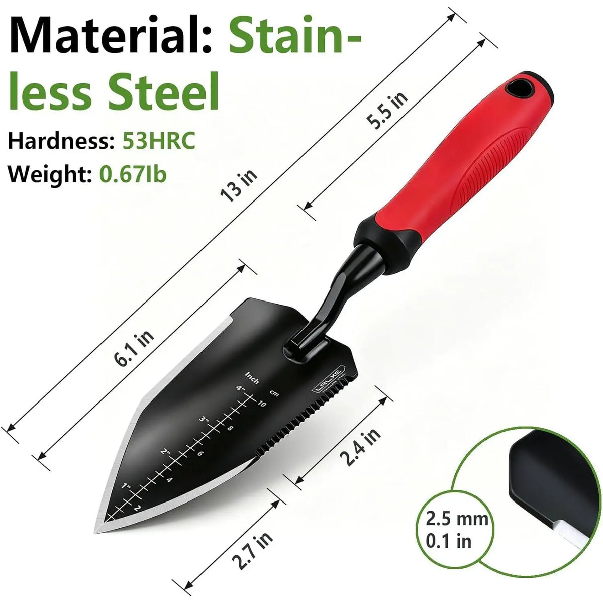 Heavy Duty Garden Trowel, Stainless Steel Pointed Hand Shovel with Non-Slip Rubber Handle, Ideal for Digging, Weeding, Transplanting, Planting Bulbs & Soil Scooping