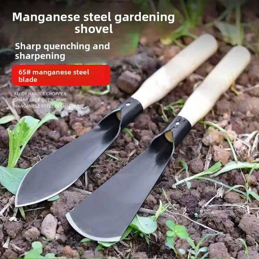Manganese Steel Garden Shovel Set (2-Count) - Durable Wooden-Handled Trowels, Compact and Easy to Handle, Pointed & Flat Tips, Ideal for Beginners' General Gardening Tasks, Outdoor Gardening Supplies