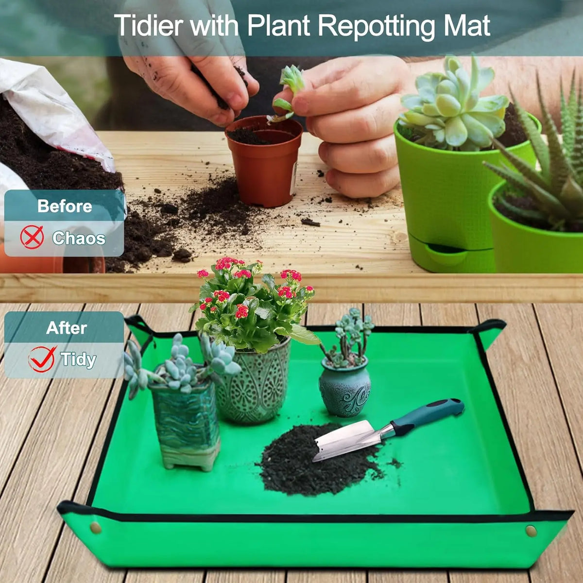7-Piece Gardening Tools Set, Heavy Duty Garden Tools Kit with Garden Trowel, Garden Hand Shovel, Repotting Mat, Rust Resistant, Gardening Essentials & Supplies, Bag, Gifts Kits for Women