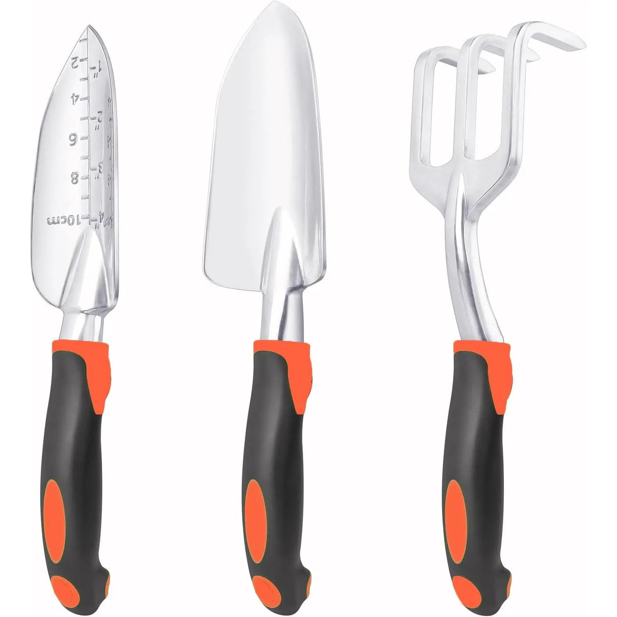 Garden Tools Set, 3 Pack Heavy Duty Gardening Tools Set Include Garden Shovel, Transplant Trowel and Hand Rake with  Handle,  Alloy Lawn for Planting, Orange