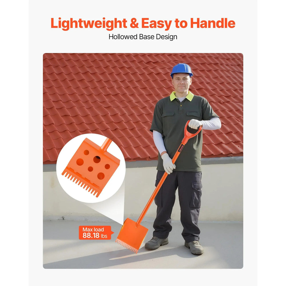 VEVOR 4-Piece D-Grip Handle Shingle Shovels - Durable Metal Shovels with 30.47-in Lever, 45# Steel Blade, Shock Absorbent Lightweight PP Soft Grip, Roof Demolition & Nail Tearing Tool for Residential Use, Orange#SohoChic