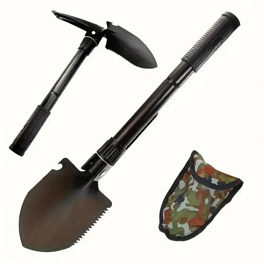 Durable Metal Folding Shovel - Steel Multi-Functional Tool with Foldable Head, Portable Grip, Compact Space-Saving Lightweight Design for Outdoor Hiking, Gardening, Emergency Vehicle Reversing Needs