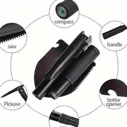 Durable Metal Folding Shovel - Steel Multi-Functional Tool with Foldable Head, Portable Grip, Compact Space-Saving Lightweight Design for Outdoor Hiking, Gardening, Emergency Vehicle Reversing Needs