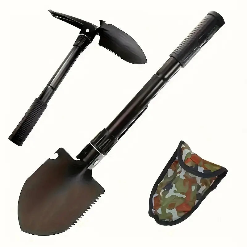 Durable Metal Folding Shovel - Steel Multi-Functional Tool with Foldable Head, Portable Grip, Compact Space-Saving Lightweight Design for Outdoor Hiking, Gardening, Emergency Vehicle Reversing Needs