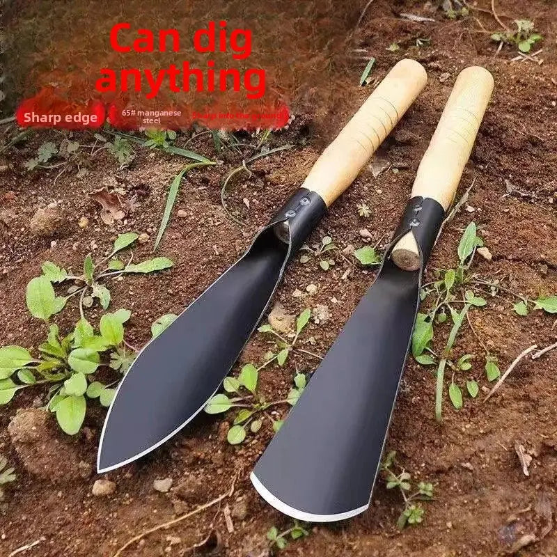 Manganese Steel Garden Shovel Set (2-Count) - Durable Wooden-Handled Trowels, Compact and Easy to Handle, Pointed & Flat Tips, Ideal for Beginners' General Gardening Tasks, Outdoor Gardening Supplies