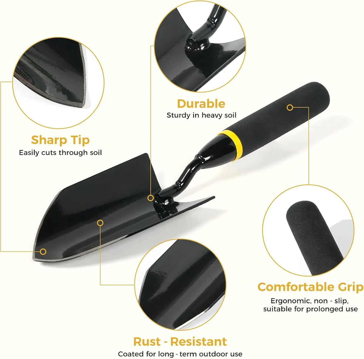 Bamworld Heavy Duty Garden Shovel - High-Strength Steel Pointed Blade Tool with Ergonomic Soft-Grip Non-Slip Handle, Lightweight & Portable for Digging, Planting Home Gardens & Balcony Plants, Ideal for Outdoor Projects Gardeners