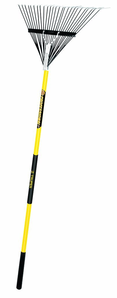 Truper Tru Pro 26-Tine Steel Lawn and Leaf Rake, 54-Inch Heavy-Duty Fiberglass Handle with 9-Inch Cushion Grip, Professional Landscaping and Yard Clean-Up Tool (Model 32401 / EMX-26F)