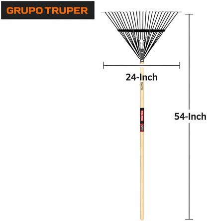 Truper TruPro Steel Leaf Rake, 24-Inch Head, 54-Inch Wood Handle - Garden Rakes Metal Heavy Duty - Yard Rakes - Lawn Rake for Leaves and Grass (Model EMX-24 / 30480)