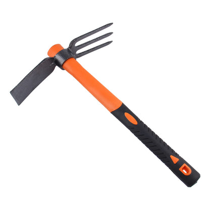 3 Sprongs Dual Head Rake Hoe with Heavy Duty Forged Adze and Ergonomic Non-Slip Handle for Loosening Soil, Gardening, Camping Outdoor 39mm/15-Inch
