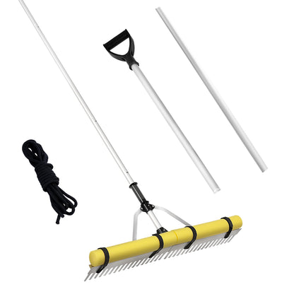 VEVOR Landscape Rake, 36 inch Wide Head 133 inch Handle, Large Heavy Duty Aluminum Landscaping Leaf Rake Tool, Asphalt Level for Loosening Soil, Garden & Yard, Pond Gravel & Beach Lawn Care, 52ft Rope