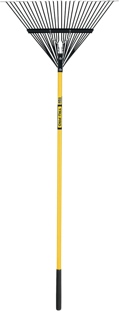 Truper Tru Pro 26-Tine Steel Lawn and Leaf Rake, 54-Inch Heavy-Duty Fiberglass Handle with 9-Inch Cushion Grip, Professional Landscaping and Yard Clean-Up Tool (Model 32401 / EMX-26F)