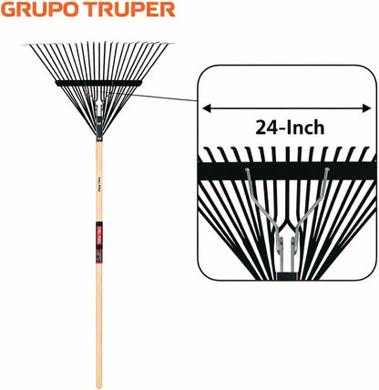 Truper TruPro Steel Leaf Rake, 24-Inch Head, 54-Inch Wood Handle - Garden Rakes Metal Heavy Duty - Yard Rakes - Lawn Rake for Leaves and Grass (Model EMX-24 / 30480)