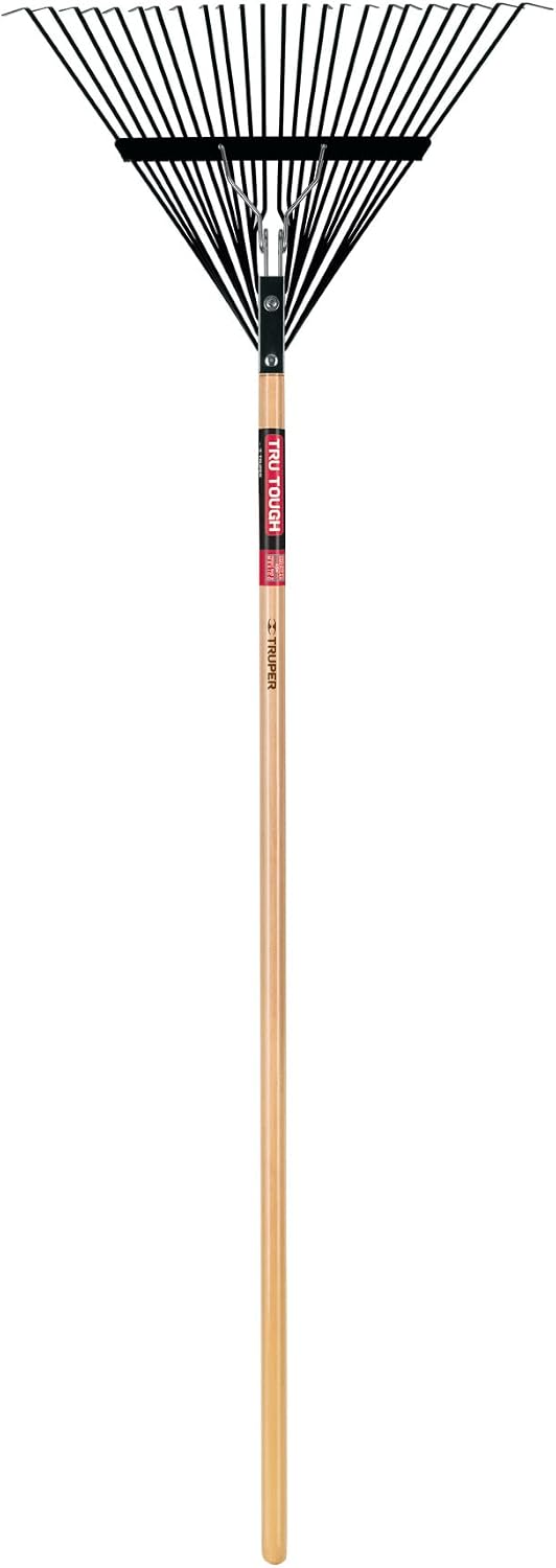 Truper TruPro Steel Leaf Rake, 24-Inch Head, 54-Inch Wood Handle - Garden Rakes Metal Heavy Duty - Yard Rakes - Lawn Rake for Leaves and Grass (Model EMX-24 / 30480)
