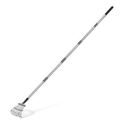 Amazon Basics Garden Rake, Leaf rake with 38.58" - 80.51" Adjustable Steel Handle, Gardening tools for Yard Work, Olive/Black/Silver