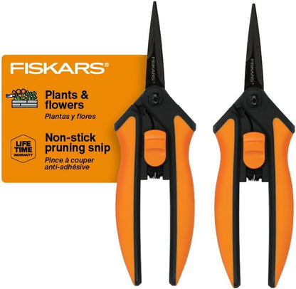 Fiskars 6" Non-Stick Pruning Snips, Resin-Resistant Garden Scissors, 2-Pack