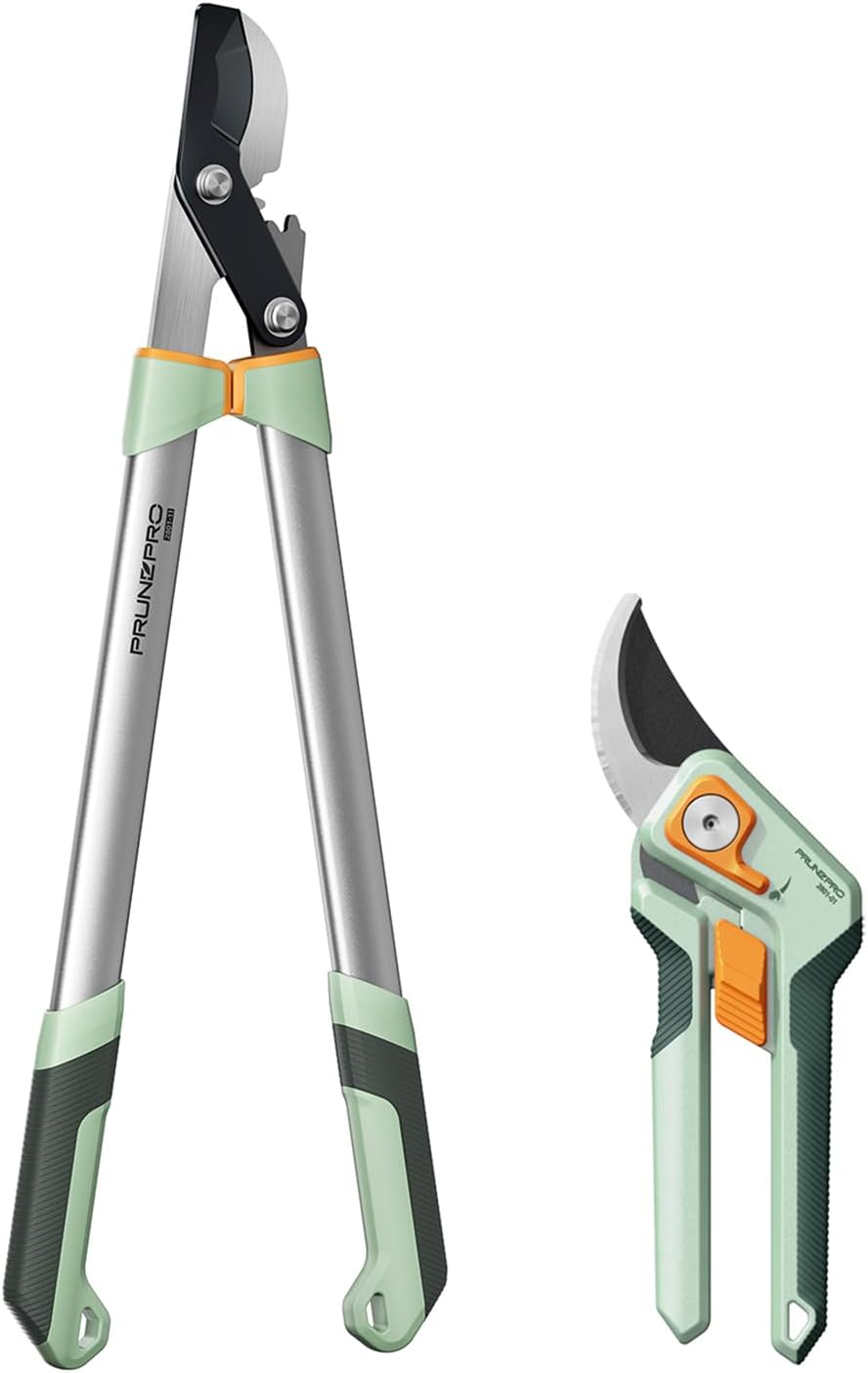 PrunePro Pruning Shears Loppers Set - Adjustable Bypass Hand Pruner Sharp German Stainless Steel Teflon Coating Garden Clippers for Branches Stem Plant Tree Cutters