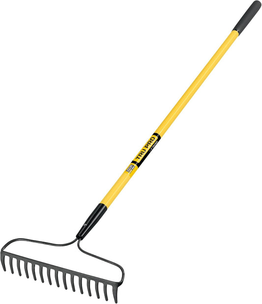 Truper Tru Pro 15-Tine Forged Bow Rake with 60-Inch Fiberglass Handle with Cushion Grip, Heavy-Duty Garden & Landscaping Rake, Forged Steel Head (Model R-16AM-FX / 31380)