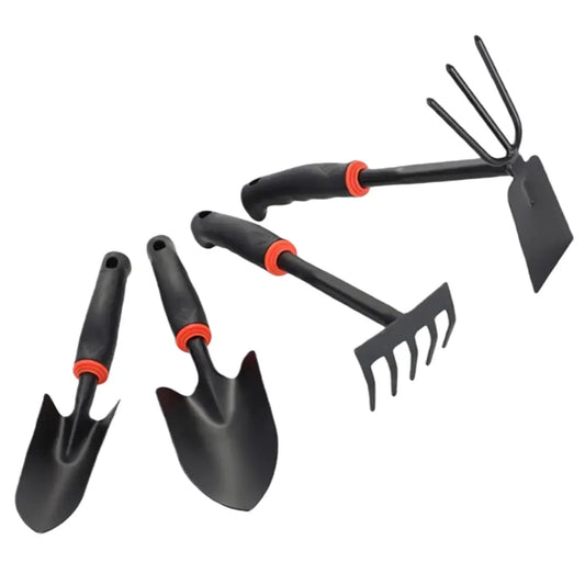 Anti-Rust Garden Tool Set - 4-Piece Rust Resistant Soil Loosening Gardening Kit with 2 Shovels, Rake, Cultivator, Transplanting Tool, Ergonomic Rubber Grip Handles, Anti-Rust Garden Tool Sets, Rust Resistant Garden Tool Sets, Soil Loosening Garden Tool Se