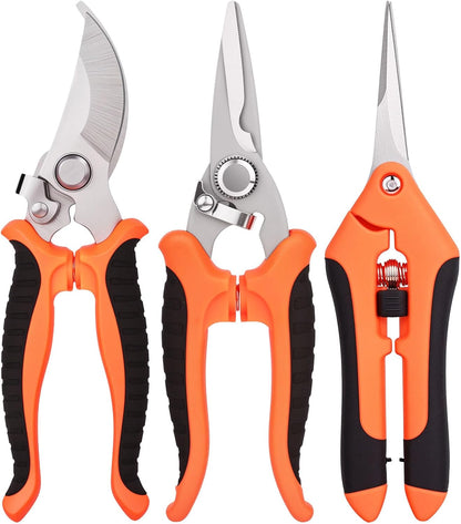 3 Pcs Garden Pruning Shears, Stainless Steel Gardening Scissors