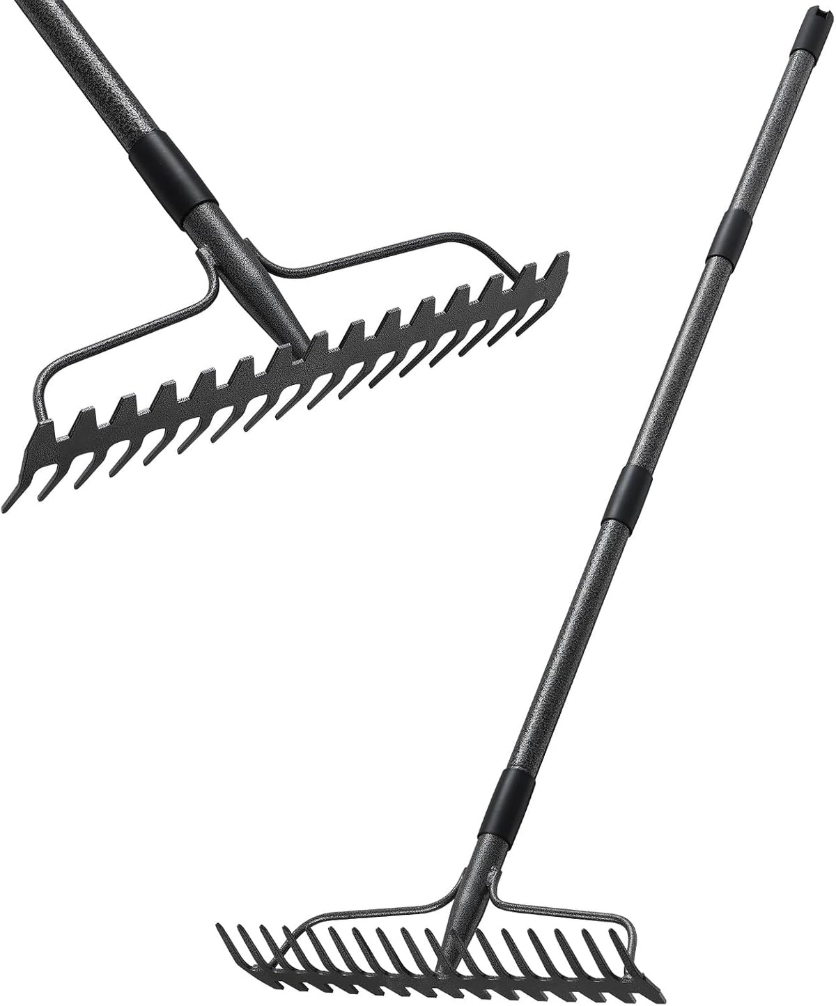 Bow Rake, 17 Prongs Leaf RakeThatch Rake for Lawn,63 Inch Long Handle Yard Rock Rake for Gardening,Detachable Heavy Duty Metal Garden Rake for Loosening Soil, Leveling Lawn, Leaves Cleaning
