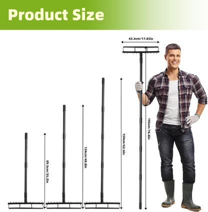 Garden Hoe and 12-Tine Rake 76.8" Stirrup Hoe Heavy Duty 2-in-1 Garden Tool Adjustable Long-Handle Garden Cultivator Durable Weed Puller for Ditching, Weeding and Loosening Soil