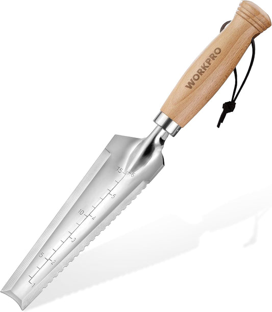 WORKPRO Garden Trowel with Wood Handle, Stainless Steel Narrow Hand Shovel