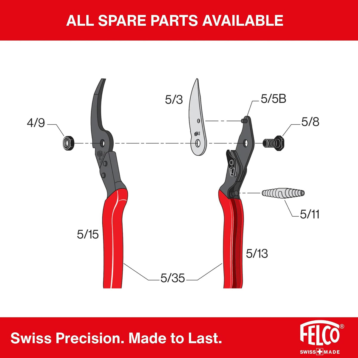 Felco F5 Pruning Shears – 8.9" All Steel Large Swiss-Made Garden Clippers| Hand Pruners for Garden & Landscape | Garden Tool Cutter with Precision Bypass Blade, Forged Aluminum Body, Replaceable Parts