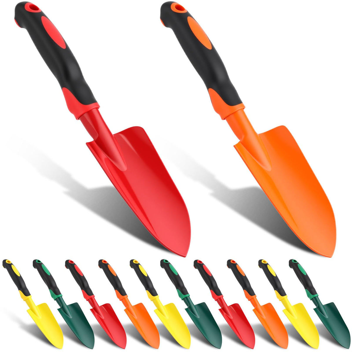 Yaocom 12 Pcs Garden Shovel Aluminum Alloy Heavy Duty Trowel Small Digging Shovels Metal Hand Trowel Spade with Soft Handle for Garden Lawn Yard Planting Tool (Wide Shovel,Yellow,Green,Orange,Red)