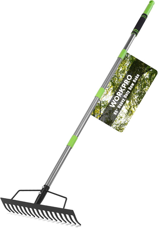 WORKPRO 65 Inch Bow Rake, 17-Tine Metal Head Rake with Adjustable Handle