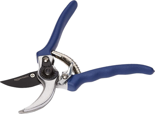 Amazon Basics Professional Bypass Pruning Shears, Garden Clippers, 8-inch Steel Hand Pruners, Rust Resistant with Ergonomic Non-Slip Grip for Trimming Plants and Cutting Flowers, Blue