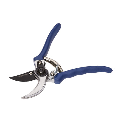 Amazon Basics Professional Bypass Pruning Shears, Garden Clippers, 8-inch Steel Hand Pruners, Rust Resistant with Ergonomic Non-Slip Grip for Trimming Plants and Cutting Flowers, Blue