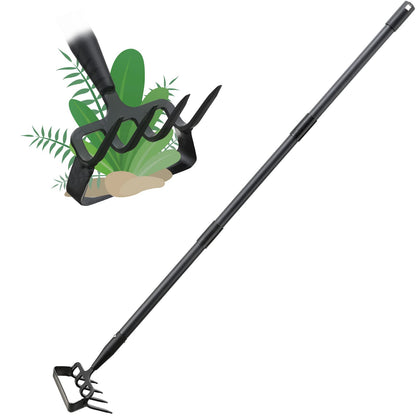 Stirrup Hoe Garden Tool & Cultivator Rake, 2-in-1 Heavy Duty Metal Hand Scuffle Garden Hoe for Weeding Vegetable Beds, Loop Action Weeder Long Handle 32-62", Manual Weed Puller for Lawn Farm Yard