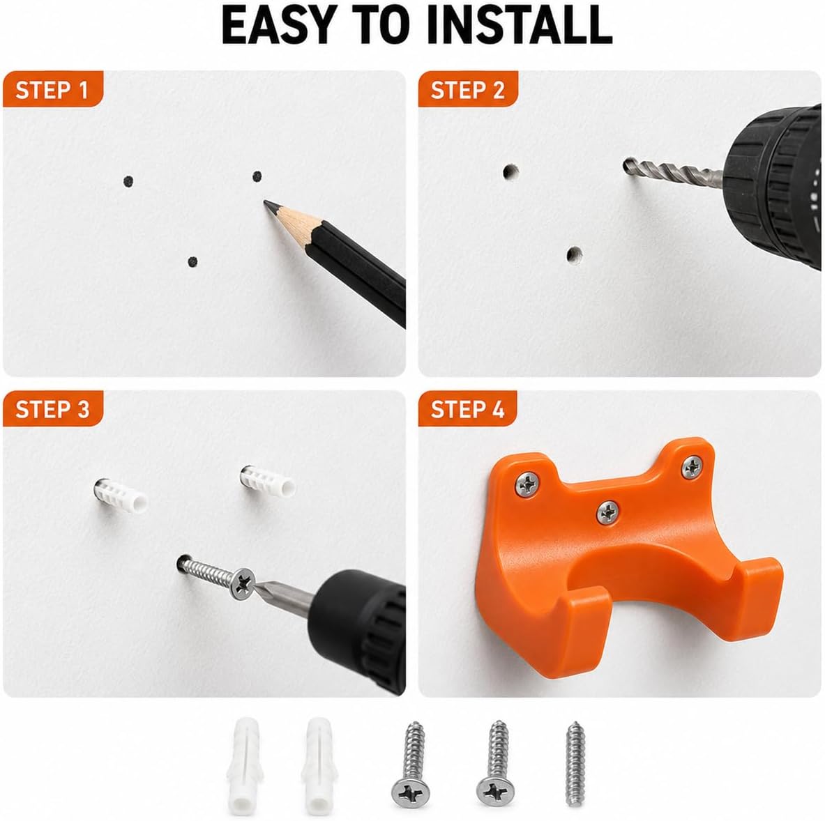 1Pcs Garden Tool Hanging Rack, Wall-Mounted Organizer, 35mm Diameter Fits Brooms Shovels Rakes Hoes, Durable Plastic Tool Holder with Mounting Screws