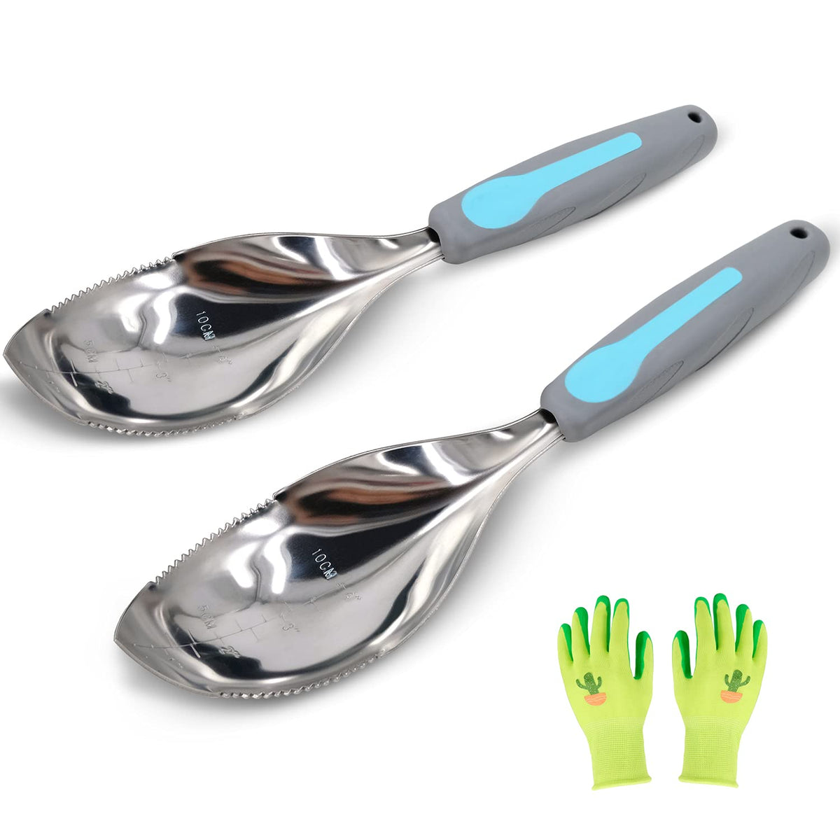 Jardineer 2Pack Garden Trowel, Stainless Steel Hand Shovel with Ergonomic Handle, Multi-Use Soil Scoops for Digging, Planting, Transplanting, Cultivating(Blue)