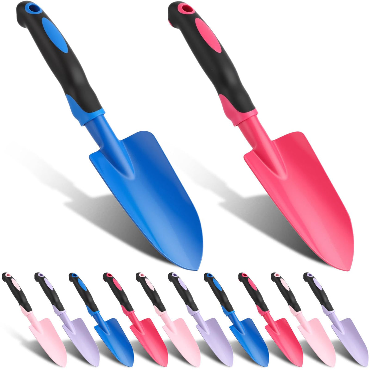 Yaocom 12 Pcs Garden Shovel Aluminum Alloy Heavy Duty Trowel Small Digging Shovels Metal Hand Trowel Spade with Soft Handle for Garden Lawn Yard Planting Tool (Wide Shovel,Yellow,Green,Orange,Red)