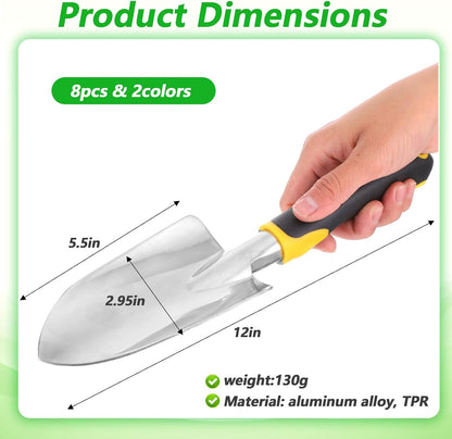 8 Pcs Garden Shovel Aluminum Alloy Heavy Duty Trowel Garden Tool Small Shovels for Digging Metal Hand Trowel Spade with Soft TPR Handle for Lawn Yard Farm Home Shop Planting