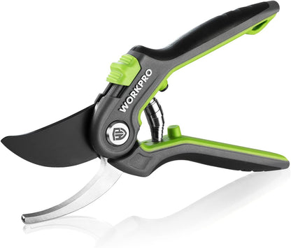 WORKPRO Pruning Shears, Garden Clippers with SK5 Steel Blades, 8" Bypass
